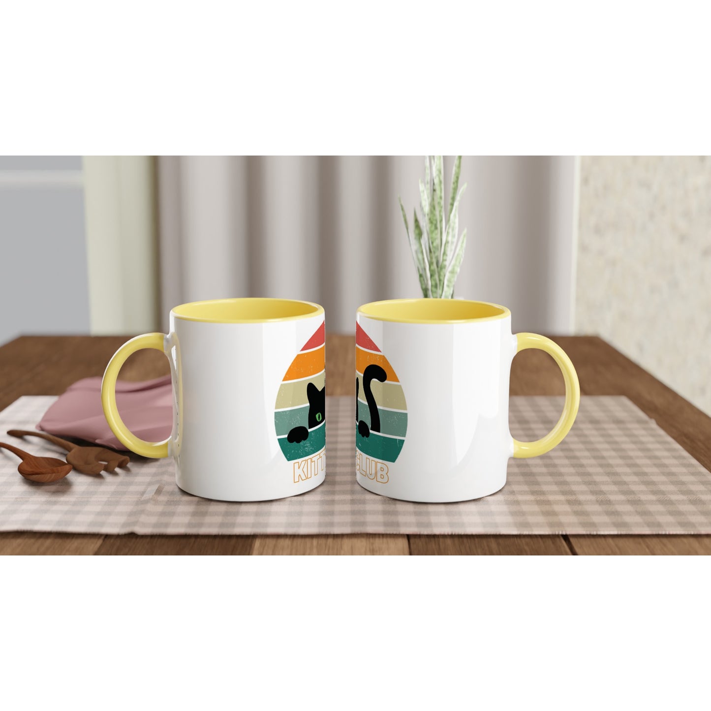 Kitty Club - White 11oz Ceramic Mug with Color Inside